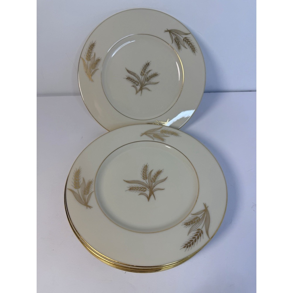 Vintage Lenox‎ Harvest Wheat R-441 24k Gold 8 3/8" Salad Plates - Set Of 6